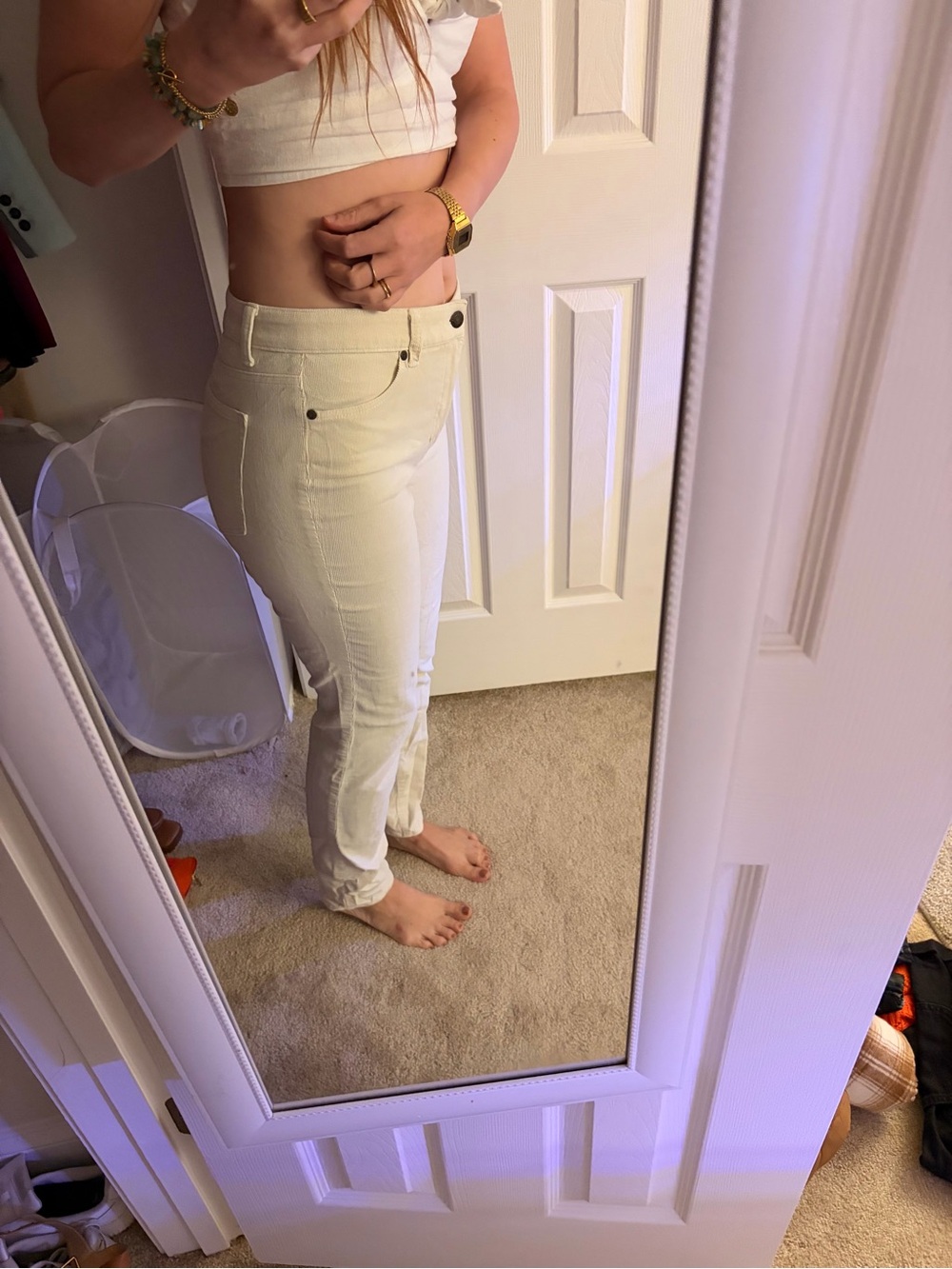 Talbots Cream Corduroy Waistband Pants - Picture 2 of 5